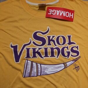 Homage Skol Vikings Graphic T Shirt Yellow Purple Horn NFL Football XL